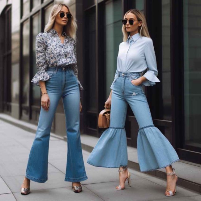 С чем носить джинсы клеш в 2023 году летом: модные сочетания - «Модные тенденции»